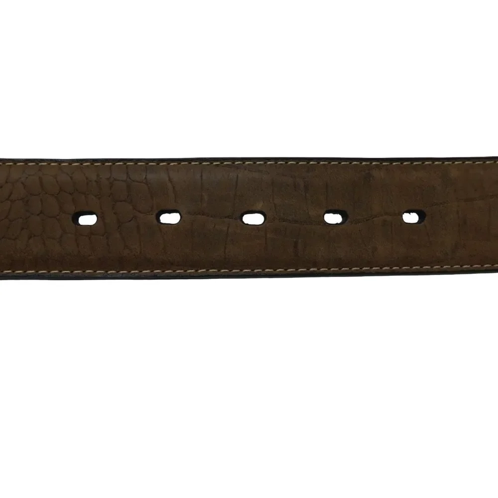 Nocona Brown Croco Print Leather Belt Cross Crystal Buckle Womens Large